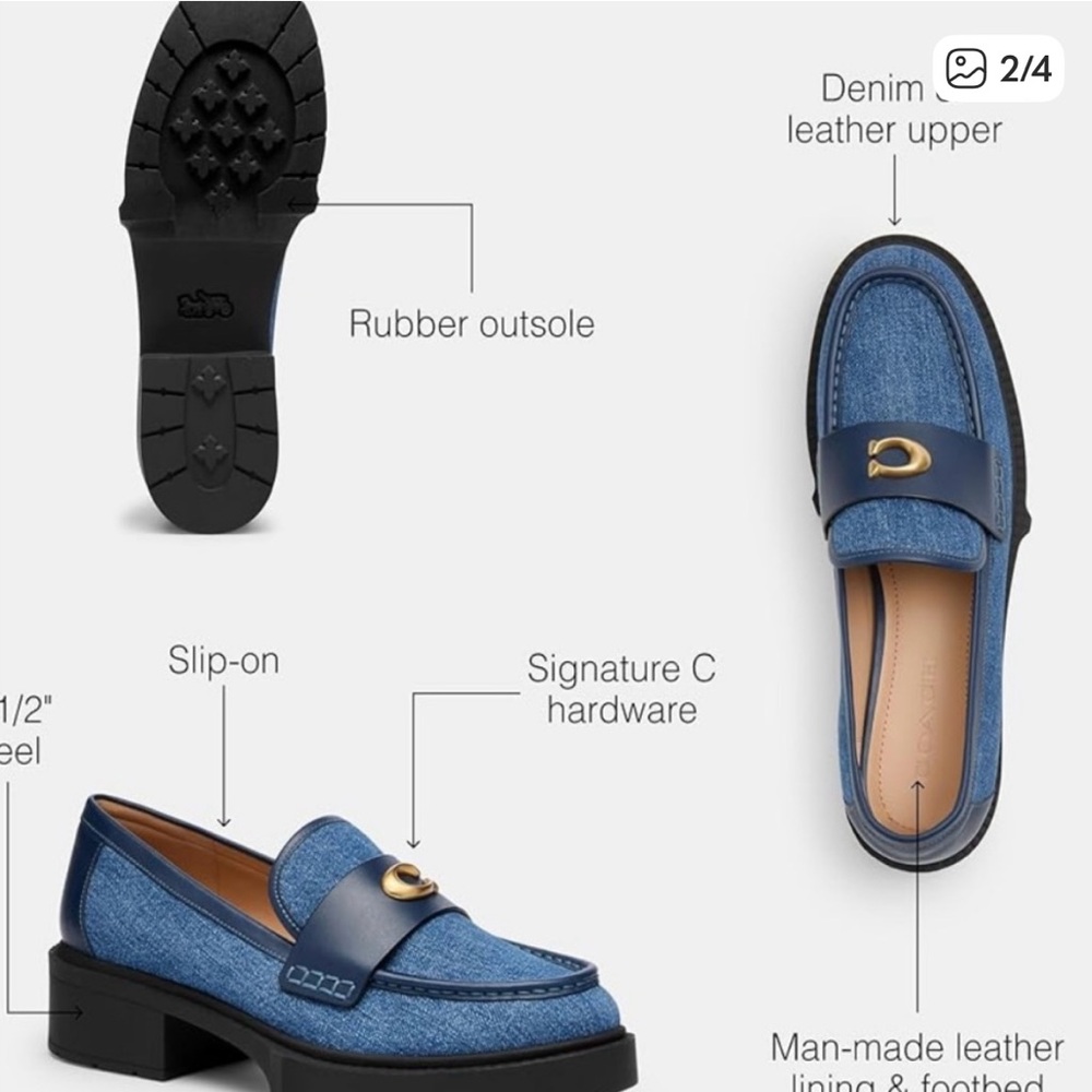 Coach Denim Blue Loafers with Gold Detail - Picture 2 of 4